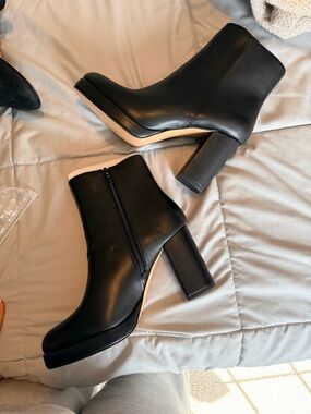 Black Ankle Platform Booties with Block Heel